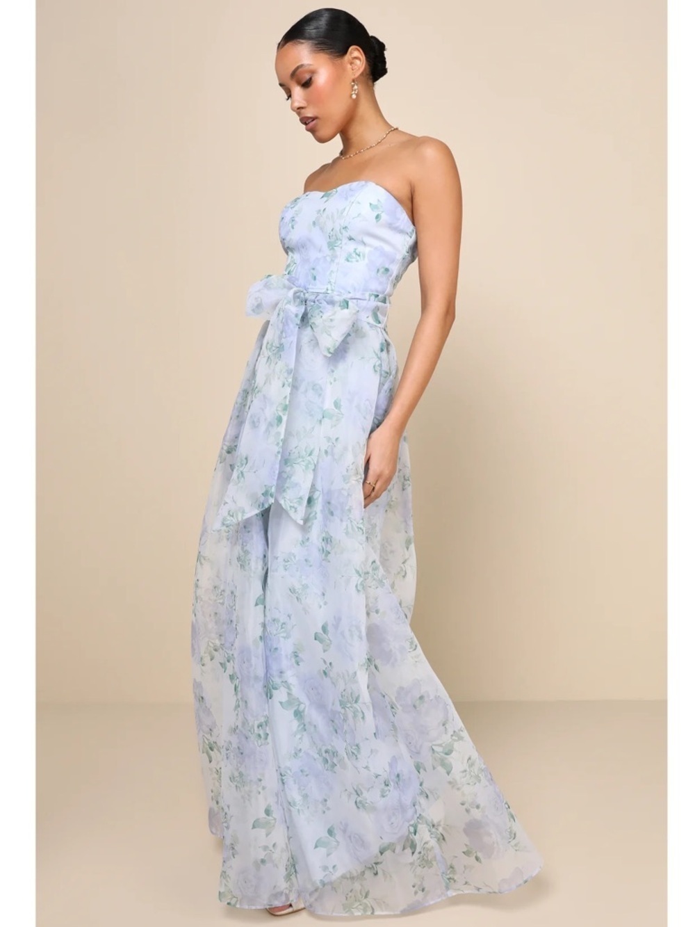 NWT Lulu’s Charming Sweetness Periwinkle Floral Organza Pleated Maxi Dress L XL - Picture 6 of 14